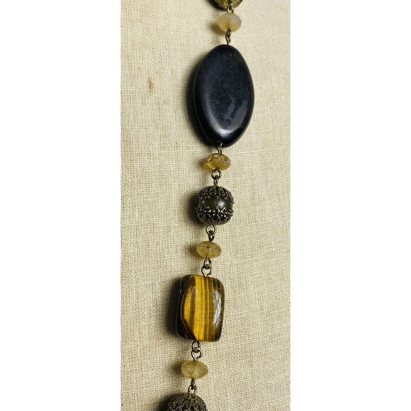 Avon Long Tigers Eye Acrylic Bead Statement Necklace Boho 36” - Picture 3 of 4